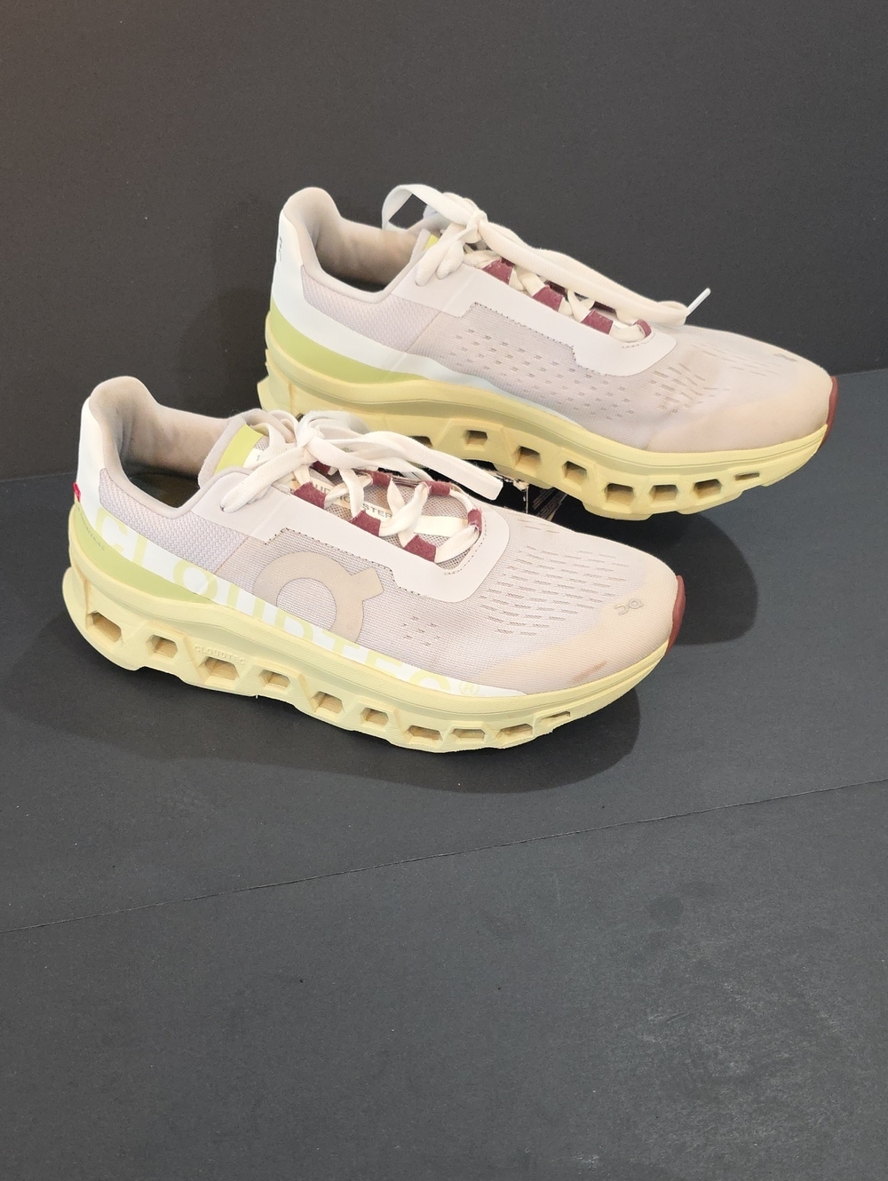 On Running CloudMonster Women's Pale Pink Shoes Yellow Midsole Size 10